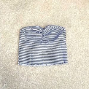 Blue & White Strapless Crop‎ Top